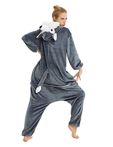 Cosplay Pijama Kigurumis unisex para adulto, traje de animales, conjunto de pijama de unicornio, panda y pingüino (unicornio rosa, 165 - 175 cm), zorro, L