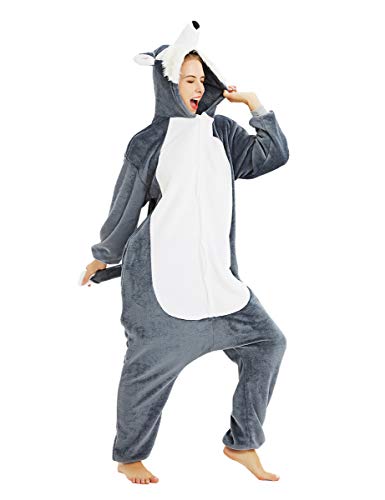 Cosplay Pijama Kigurumis unisex para adulto, traje de animales, conjunto de pijama de unicornio, panda y pingüino (unicornio rosa, 165 - 175 cm), zorro, L