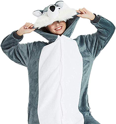 Cosplay Pijama Kigurumis unisex para adulto, traje de animales, conjunto de pijama de unicornio, panda y pingüino (unicornio rosa, 165 - 175 cm), zorro, L