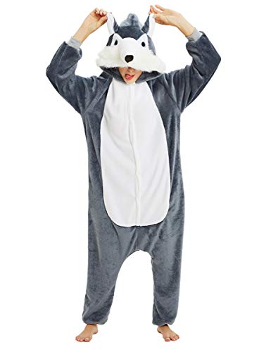 Cosplay Pijama Kigurumis unisex para adulto, traje de animales, conjunto de pijama de unicornio, panda y pingüino (unicornio rosa, 165 - 175 cm), zorro, L