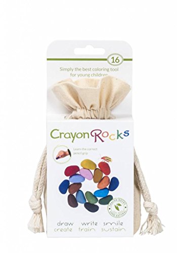 Crayon Rocks - Lápices de colores Soya para niños - no tóxicos [estimulante el mango de lápiz] - tiza duradera en una bolsa de muselina - 8, 16 o 32 colores naturales encerables - dibuje en papel y tela (16(dieciséis) Lapices)