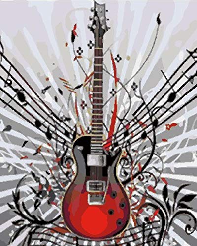 Cuadros para Pintar por Numeros Adultos Música Guitarra Roja Pintura por Números Kits Al Óleo Pintar ,con 3 Pinceles Y Pigmento Acrílico,50X40 Cm (Sin Marco)