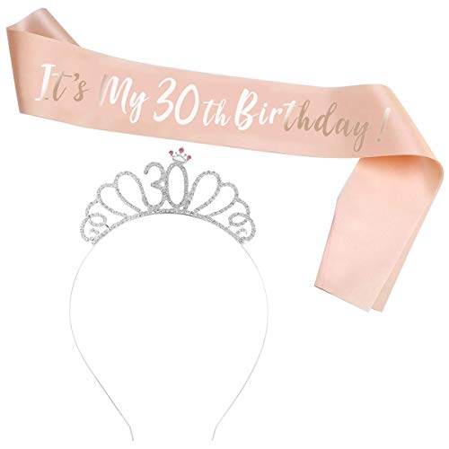 Cumpleaños Faja,RoadLooOro Rosa 30 Cumpleaños Sash Banda,Juego de Disfraz Feliz Cumpleaños para Mujer 30 Años Mujer Cumpleaños Fiesta de Decoración Accesorios Regalo（Estilo de 30 años） (2)