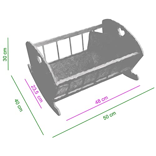 Cuna para muñecas, cuna con manta, cojín y colchón, color blanco y rosa, de madera