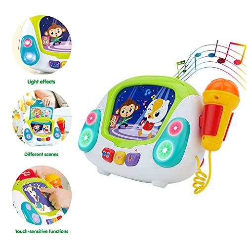 deAO Karaoke Portátil Infantil Conjunto para Actividades Musicales, Incluye Micrófono, Amplificador y Luces LED