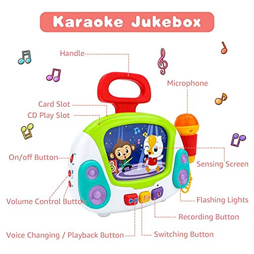 deAO Karaoke Portátil Infantil Conjunto para Actividades Musicales, Incluye Micrófono, Amplificador y Luces LED