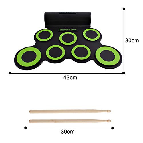 deAO Kit de Batería Electrónica con Modelo Plegable Portátil Conjunto Tapete Musical de Percusión Tambores, Platillos y Altavoces Incorporados Incluye Baquetas y Pedal