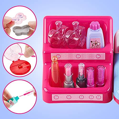 deAO Salon de Belleza Caja Registradora Electrónica de Juguete con Ábaco, Calculadora, Escáner, Lector de Tarjetas, Conjunto de Accesorios y Maquillaje de Juguete