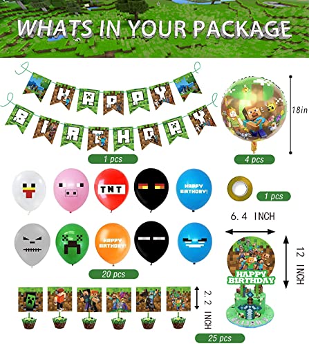 Decoración de Cumpleaños de Videojuegos de Estilo Pixel Suministros de Fiesta de Cumpleaños con Tema de Minero Globos de Látex de Píxeles Adornos para Tartas para Niños