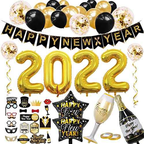 Decoración de Nochevieja 2022 Fiesta, Feliz año nuevo Decoración 2022 Globos, 2022 Juego de Globos de Feliz año Nuevo,Suministros de Fiesta de Fin de año 2022