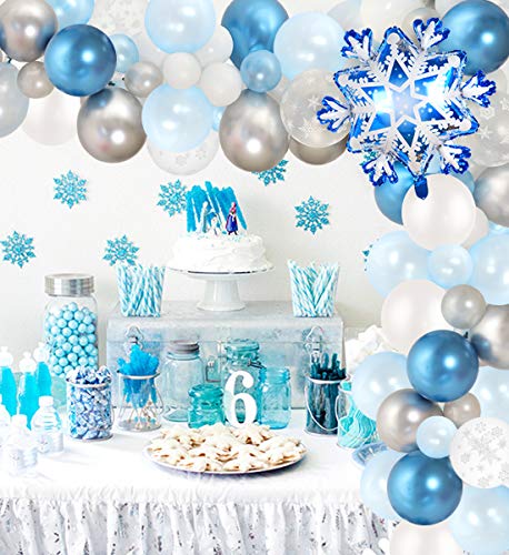 Decoracion Fiesta Frozen, Paquete 90 kit arco guirnalda globos, globos copo nieve para decoraciones cumpleaños Frozen Elsa, baby shower fiesta bodas