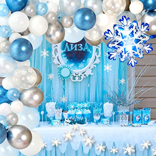 Decoracion Fiesta Frozen, Paquete 90 kit arco guirnalda globos, globos copo nieve para decoraciones cumpleaños Frozen Elsa, baby shower fiesta bodas