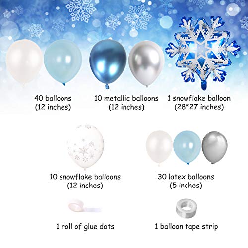 Decoracion Fiesta Frozen, Paquete 90 kit arco guirnalda globos, globos copo nieve para decoraciones cumpleaños Frozen Elsa, baby shower fiesta bodas