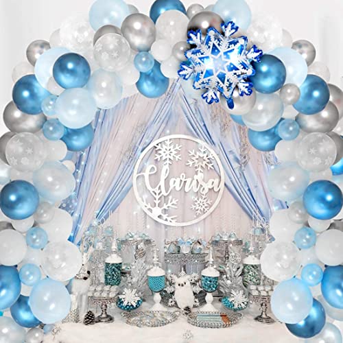 Decoracion Fiesta Frozen, Paquete 90 kit arco guirnalda globos, globos copo nieve para decoraciones cumpleaños Frozen Elsa, baby shower fiesta bodas