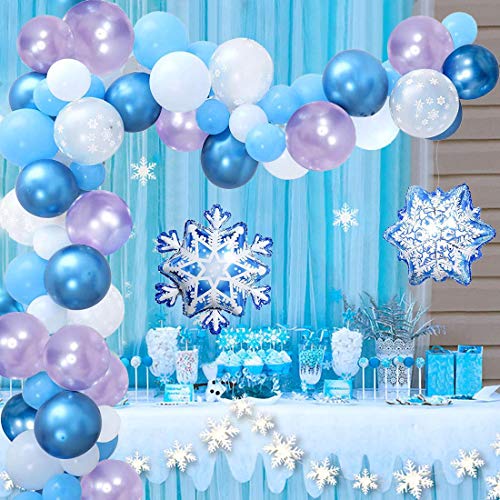 Decoraciones Cumpleaños de Fiesta para Niños,Frozen Kit de guirnaldas con globos, Globo Frozen de Copo de Nieve Globos de Feliz Cumpleaños Globo Decoración para Niña