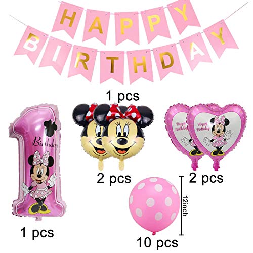 Decoraciones de cumpleaños de Minnie Mouse ZSWQ-Minnie Party Globos Bolas de Nido de Abeja de Minnie Globo de Rosado,Banner de Happy Birthday, Globos número para la Fiesta temática de Minnie Mouse