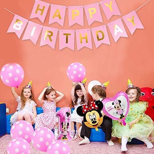 Decoraciones de cumpleaños de Minnie Mouse ZSWQ-Minnie Party Globos Bolas de Nido de Abeja de Minnie Globo de Rosado,Banner de Happy Birthday, Globos número para la Fiesta temática de Minnie Mouse