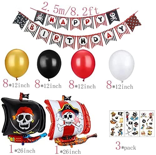 Decoraciones de Fiesta de cumpleaños Pirata con Pirata Tatuaje Temporal Banner Barco Pirata Globos de Barco para niños 1 ° 2 ° 3 ° 4 ° 5 ° 10 ° Suministros de cumpleaños temáticos de Piratas