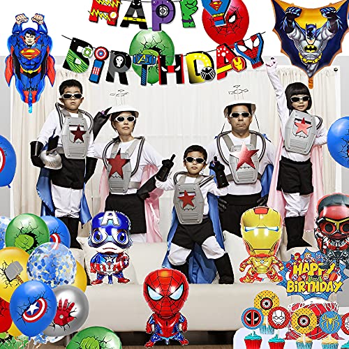 Decoraciones de Fiesta de Superhéroe Globos de Superhéroe Feliz Cumpleaños Banner Vengadores Cumpleaños Globos de Papel de Aluminio Superhero Cake Topper