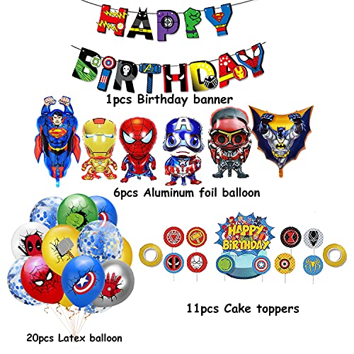 Decoraciones de Fiesta de Superhéroe Globos de Superhéroe Feliz Cumpleaños Banner Vengadores Cumpleaños Globos de Papel de Aluminio Superhero Cake Topper