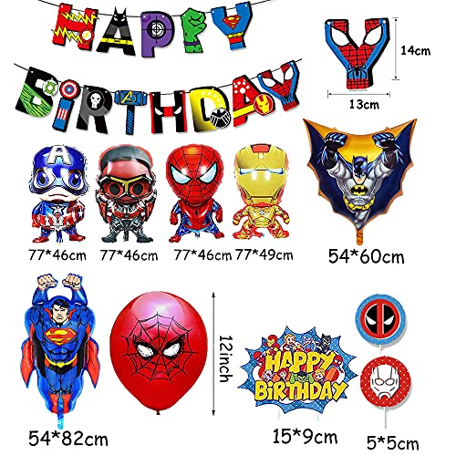 Decoraciones de Fiesta de Superhéroe Globos de Superhéroe Feliz Cumpleaños Banner Vengadores Cumpleaños Globos de Papel de Aluminio Superhero Cake Topper