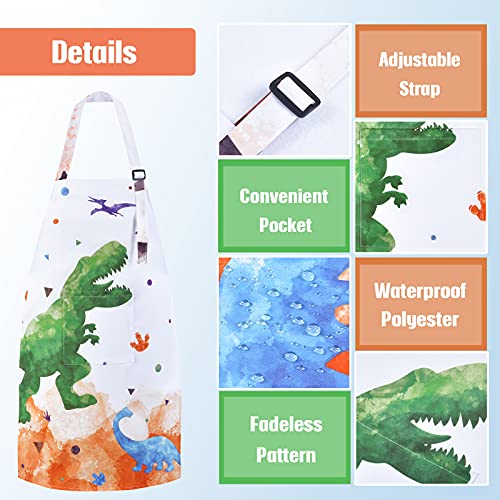 Delantal de Dinosaurio - Delantales Impermeables de Poliéster para Niños con Correa Ajustable y Bolsillo Delantales de Cocina de Chef con Peto para Varones Horneando Navidad (Pequeño, 3-7 Años)