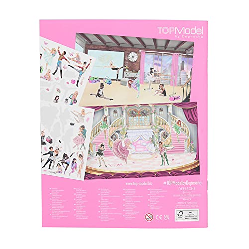 Depesche 11581 TOPModel Stickerworld Cuaderno niña, Aprox. 26 x 21 x 0,5 cm, con 20 diseños de Ballet y 108 Pegatinas para Pegar y Decorar, Color carbón