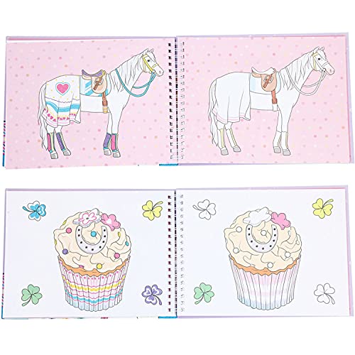 Depesche Depesche-DP-008590 8590 Miss Melody Glitter Doodle Book 6 lápices Brillantes y Pegatinas, Aprox. Libro para Colorear de 22,5 x 16,5 cm, con Motivos de Caballos preimpresos, Color carbón