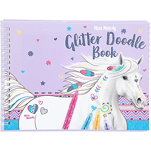 Depesche Depesche-DP-008590 8590 Miss Melody Glitter Doodle Book 6 lápices Brillantes y Pegatinas, Aprox. Libro para Colorear de 22,5 x 16,5 cm, con Motivos de Caballos preimpresos, Color carbón