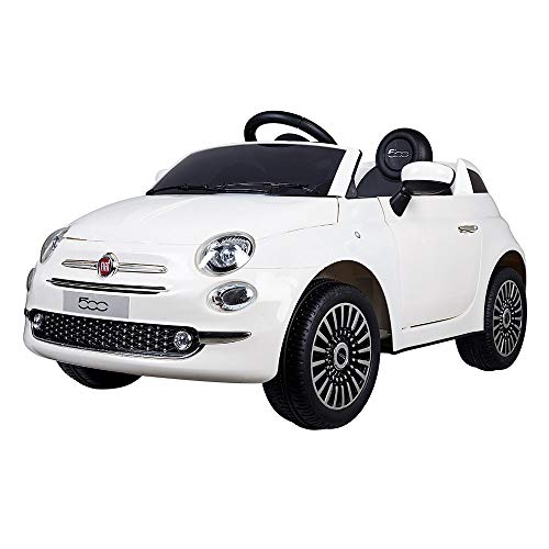 Devessport - Coche eléctrico para niños con Mando de Control Remoto - Fiat 500 - Coche teledirigido con batería - Ideal para niños de 3 a 8 años (máximo 30 Kg) - Medidas: 113 x 67,5 x 53 cm (Blanco)