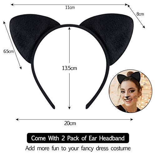 Diadema de Orejas de Gato Banda de Pelo de Tela de Gato Disfraces de Animales para Accesorio de Decoración de Fiesta de Disfraces, 2 Paquetes (Negro)