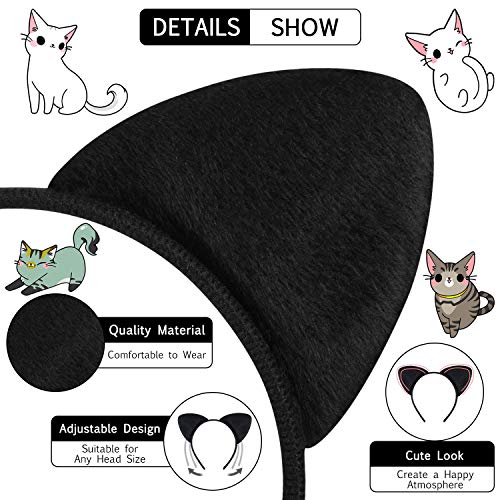 Diadema de Orejas de Gato Banda de Pelo de Tela de Gato Disfraces de Animales para Accesorio de Decoración de Fiesta de Disfraces, 2 Paquetes (Negro)