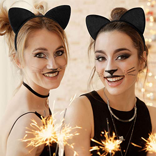 Diadema de Orejas de Gato Banda de Pelo de Tela de Gato Disfraces de Animales para Accesorio de Decoración de Fiesta de Disfraces, 2 Paquetes (Negro)