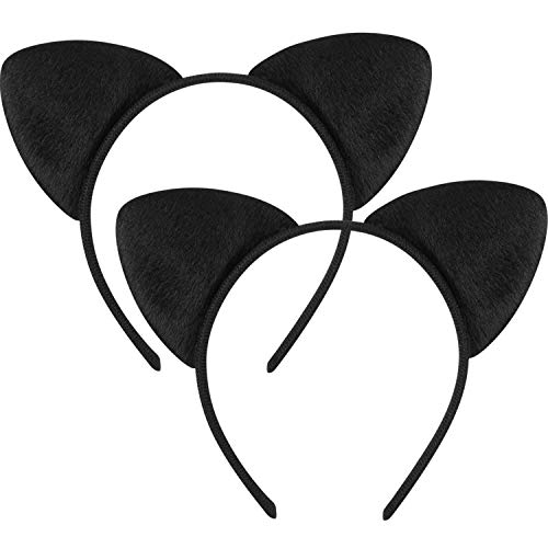 Diadema de Orejas de Gato Banda de Pelo de Tela de Gato Disfraces de Animales para Accesorio de Decoración de Fiesta de Disfraces, 2 Paquetes (Negro)