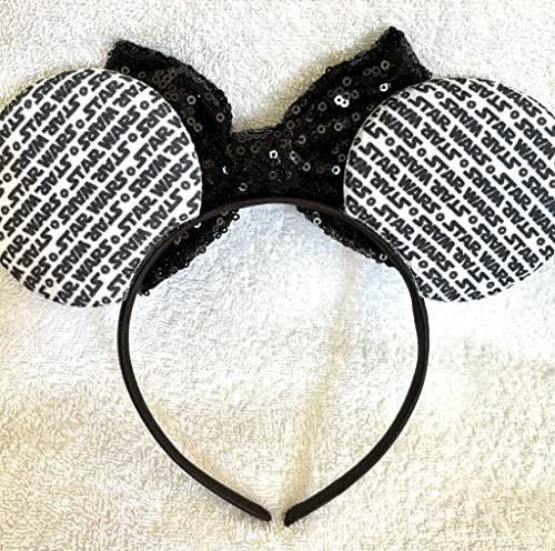 Diadema de orejas de Minnie Mouse con purpurina de secuencia negra para Halloween para niños y adultos