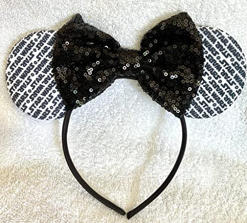 Diadema de orejas de Minnie Mouse con purpurina de secuencia negra para Halloween para niños y adultos