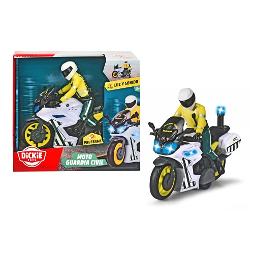 Dickie Toys- Moto Guardia Civil de Juguete 17cm con Luz y Sonido, Incluye Figura Articulada Extraíble, Apto a Partir de 3 Años, Color (1152018)