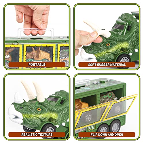 DINORUN Camión Transportador de Dinosaurios Juguetes Coches de Juguetes con Luz y Sonido para Niños y Niñas