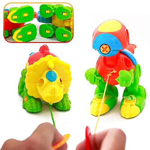 Dinosaurios Juguetes Piezas construccion niños con Taladro Eléctrico Puzzles Infantiles Incluyen Tiranosaurio Rex y Triceratops Regalo para Niños Niñas 3 4 5 Años