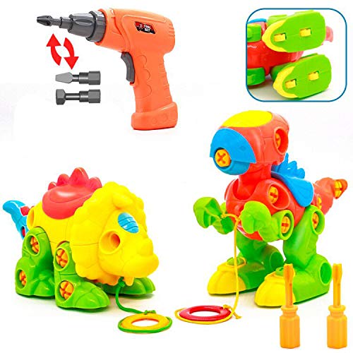 Dinosaurios Juguetes Piezas construccion niños con Taladro Eléctrico Puzzles Infantiles Incluyen Tiranosaurio Rex y Triceratops Regalo para Niños Niñas 3 4 5 Años