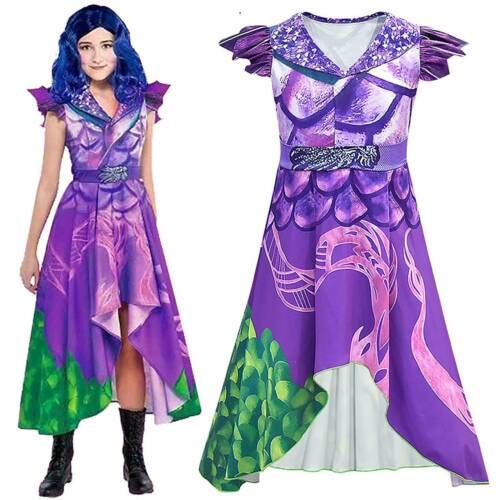 Disfraz de Audrey Mal Evie para niños descendientes 3 disfraces de disfraces de Halloween para fiesta de Navidad para niños de 4 a 12 años, VESTIDO PURPLE, 120 cm