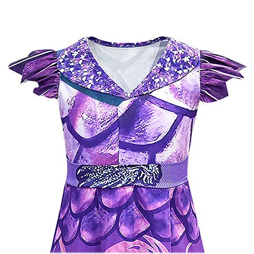 Disfraz de Audrey Mal Evie para niños descendientes 3 disfraces de disfraces de Halloween para fiesta de Navidad para niños de 4 a 12 años, VESTIDO PURPLE, 120 cm