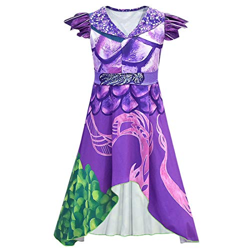 Disfraz de Audrey Mal Evie para niños descendientes 3 disfraces de disfraces de Halloween para fiesta de Navidad para niños de 4 a 12 años, VESTIDO PURPLE, 120 cm