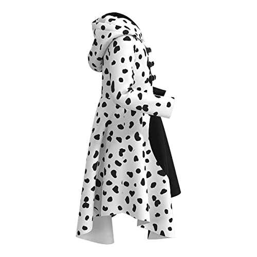 Disfraz de Cruella Deville para Niñas 101 Dálmatas Cruela Vestido Cosplay Fiesta Cumpleaños Navidad Costume de Halloween Vestido Abrigo con Guantes Peluca Soporte para Cigarrillos 4pcs 11-12 años