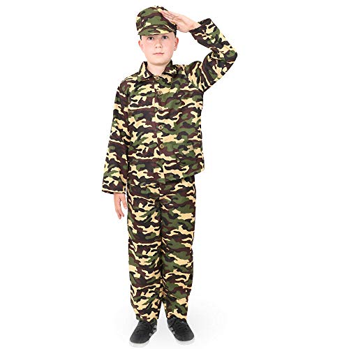 Disfraz de ejército para niños con pistola de juguete y cinturón de balas, disfraz de soldado de combate, uniforme militar para niños para la caja de disfraces y fiestas de disfraces (Grande)