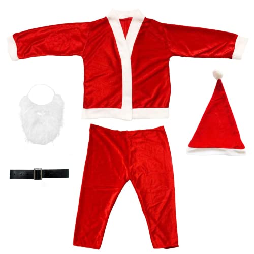 通用 Disfraz De Papá/Mama Noel para Adultos o Niños Con Chaqueta, Pantalón, Barba, Gorro y Cinturón (NIÑO 4-6 años)