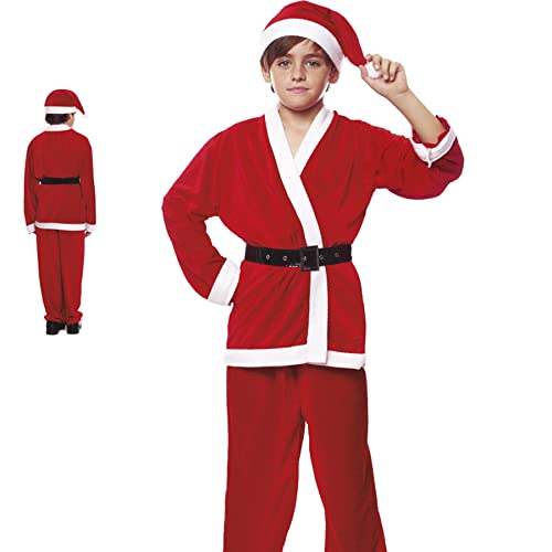 Disfraz Papá Noel Niño Navidad【Tallas Niño 1 a 12 años】[Talla 5-6 años]【Traje Papá Noel con Gorro y Cinturón】Disfraces Navidad Niño