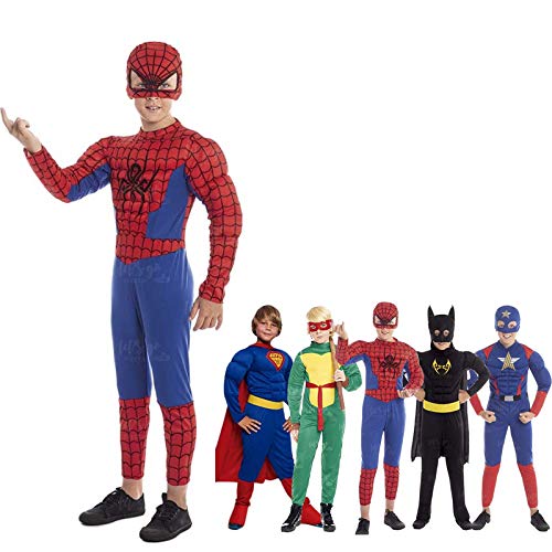 Disfraz Superhéroe Spider Niño Araña【Tallas Infantiles】[Talla 3-4 años] | Disfraces Niños Superhéroes con Capa Antifaz Cosplay Héroes para Carnaval Halloween Cumpleaños Fiesta Disfraces