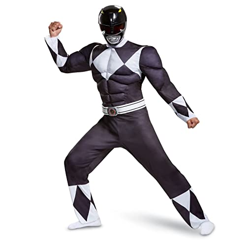 Disguise Disfraz Power Ranger Adulto Negro Deluxe, Disfraz Superheroe Adulto Disponible en Talla L