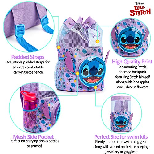 Disney Bolsa de Playa de Lilo y Stitch, Bolsa Juguetes Playa, Mochila Natacion Transparente, Bolsos Playa para Niños y Niñas, Mochilas Saco Infantiles